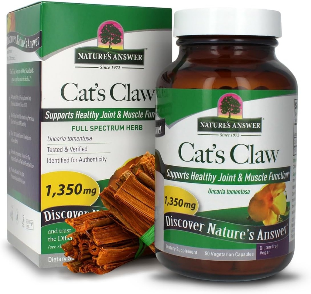 Nature's Answer Cat's Claw Inside Bark | Full Spectrum Herb | Sağlıklı Ortak & Kas Fonksiyonlu | Gluten-Free, Vegan/Vegetarian & Kosher sertifikalı | 90ct Capsules