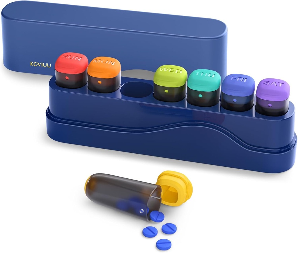 Haftalık Pill Organizer 1 Zaman Bir Gün, KOVIU Reforce Pill Box 7 Gün, Portatif Seyahat Pill Vakası, Günlük İlaç Konteynerleri, Hafta Pillbox Vitamin Medical Supplement, Blue