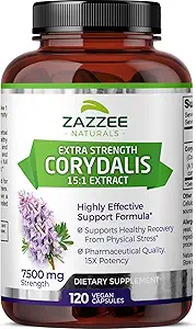 Zazzee Ekstra Kuvvet Corydalis 15:1 Ekstraksiyon, 7500 mg Güçlü, 120 Vegan Capsules, Yoğun ve Standartlaştırılmış 15X Ekstraksiyon, %100 Vejetaryen, Premium Grade, Conolidine, All-Do-Do-Do-Do-Do-Doğal ve Non-GMO