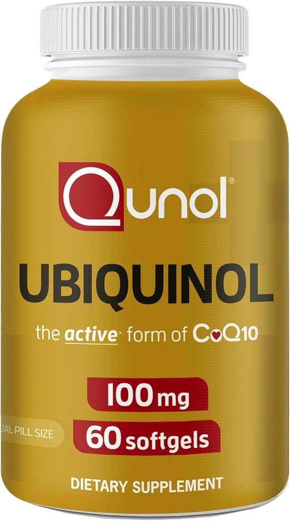Qunol Ubiquinol CoQ10 100 mg Softgels, Ubiquinol - Aktif Coenzyme Q10, Antioksit Sağlığı, Sağlıklı Kan basıncı Seviyeleri, Beneficial to Statin Kullanıcılar, 60 Sayı