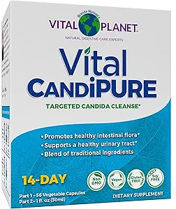Vital Planet - Vital Candipure Intestinal Cleanse Formated to Reservate a Healthy Intestinal Balance, 2-Part - 14 Day Kit, 56 Κάψουλες, και 1fl oz Liquid Herbal Extract