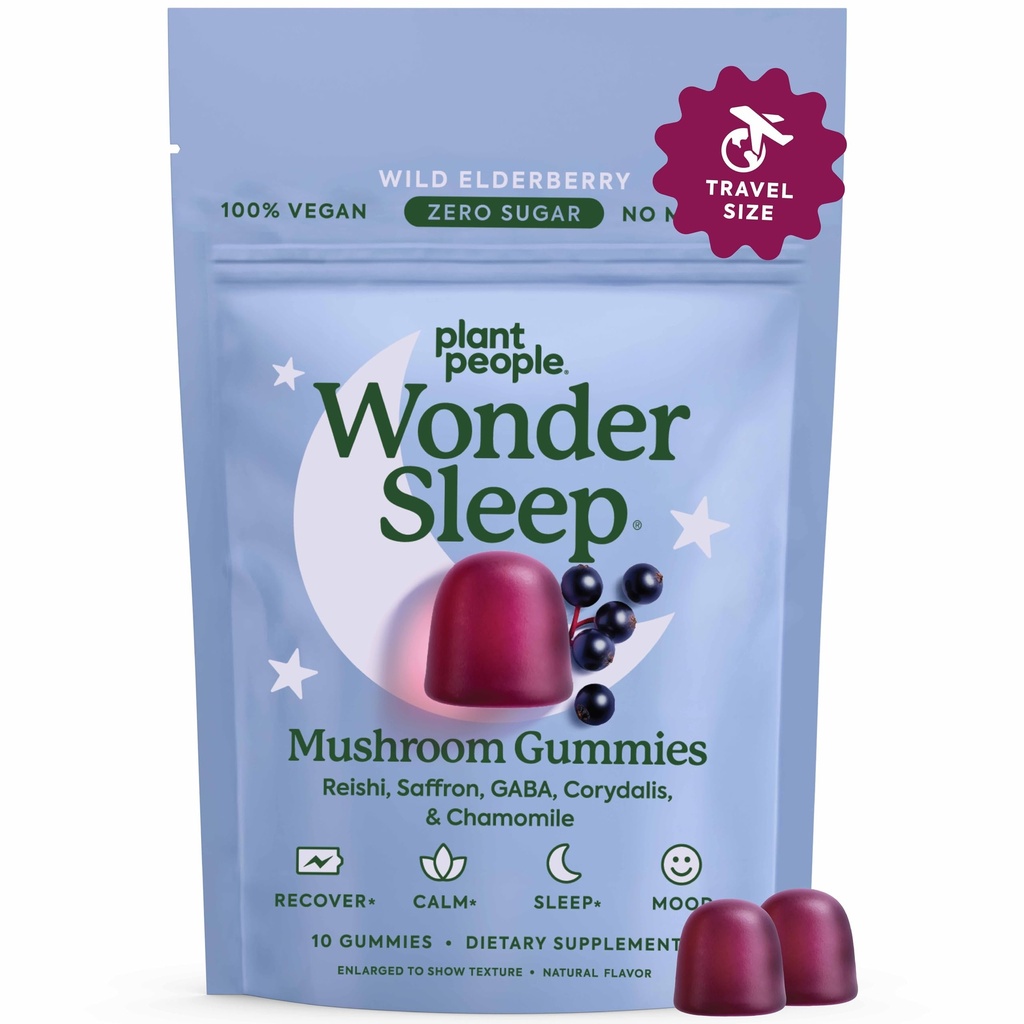 Plant People WonderSleep Mushroom Gummies Supplement Mini with Reishi Super Mushrooms, Saffron, Wild Elderberry Flavor No Sugar Vegan-Friendly & Gluten-Free Deneme Boyutu