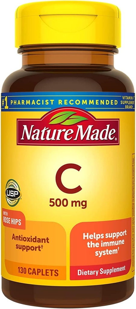 Nature Made C 500 Mg Caplets with Rose HIPS, 130 Tablet (Pack of 3)