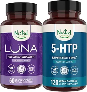 Nested Naturals Luna Sleep Supplement (60 Vegan Capsules) & 5-HTP 100 mg (120 Vegan Capsules) için Geliştirilmiş Uyku, Rahatlama ve Mood
