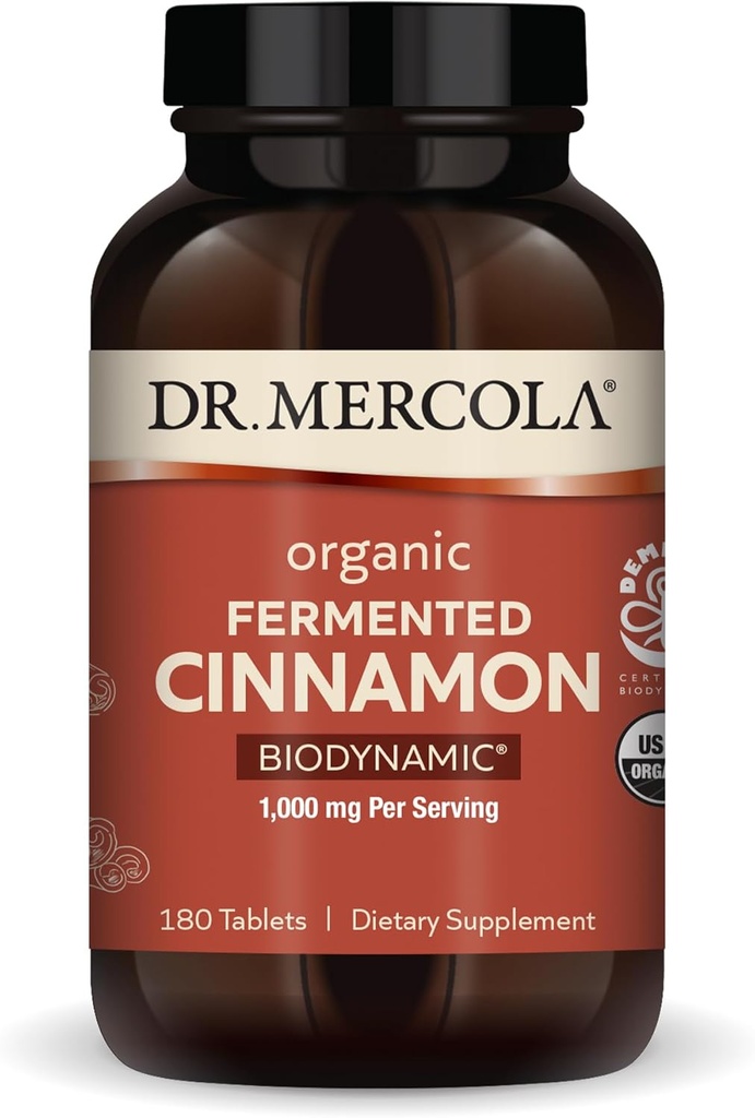 Dr. Mercola Biodynamic Organic Fermented Cinnamon - Supports Metabolic Health - High-Flavono Cinnamon Extract - USDA Organic, Non-GMO, Gluten-Free & Soy-Free - 180 Tabletler