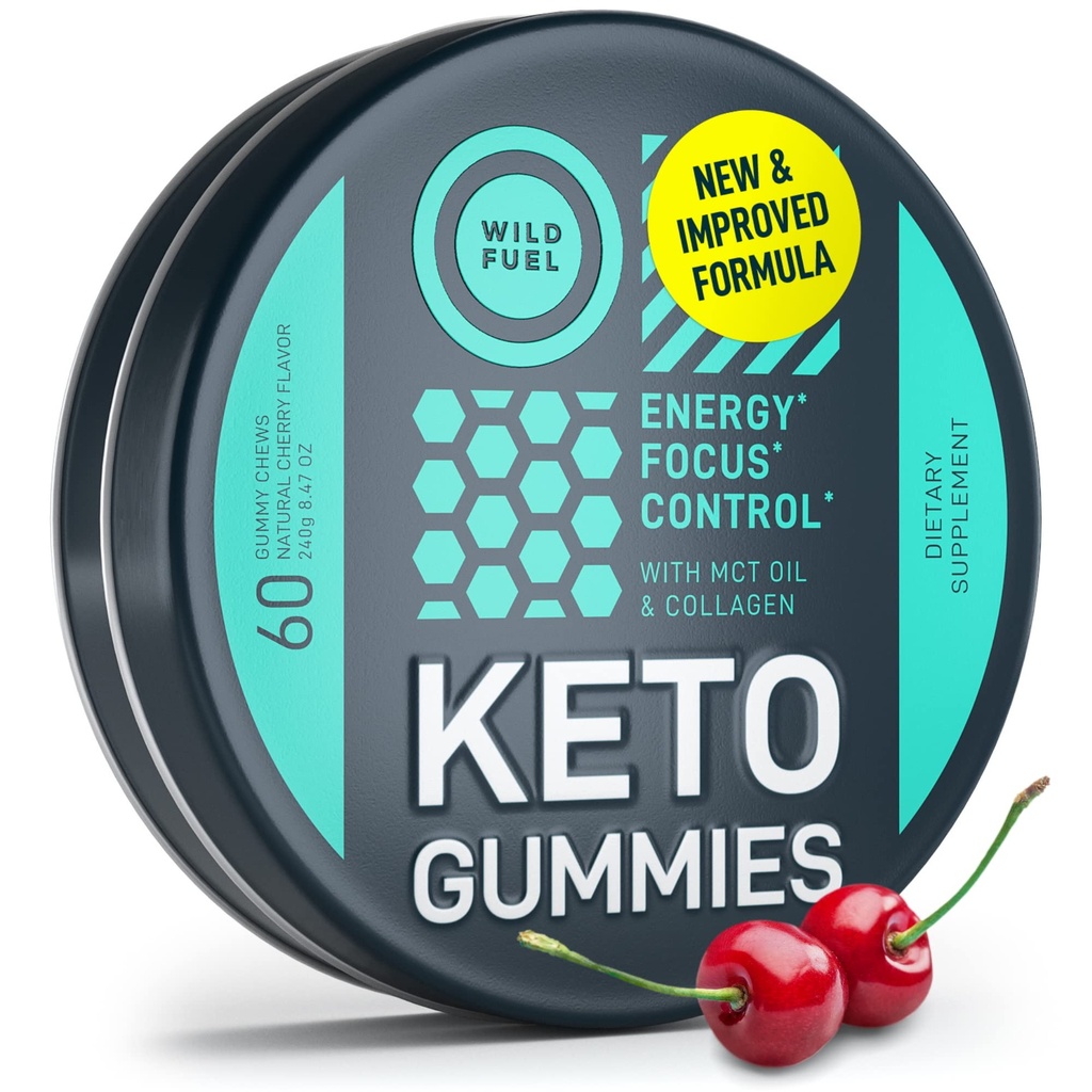 MCT Oil Hua Gummies Collagen Metabolism ATM - Pre Workout Gummy Energy Chews Keto - Fiziksel ve Zihinsel Enerji, Low Carb, Low Calorie - 60 Cherry Collagen Gummies For Women and Men