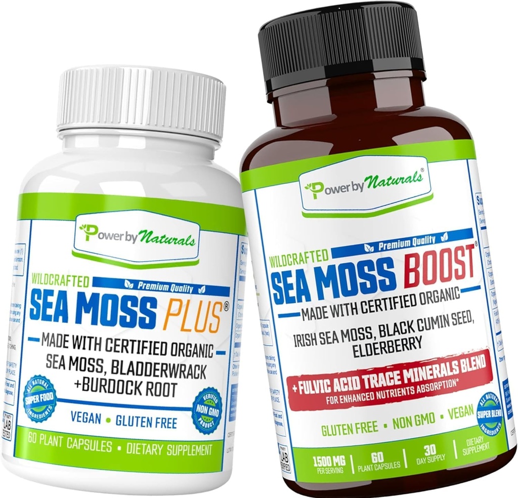 Naturals tarafından yetkilendirilmiş Organik Deniz Moss Capsules (SeaMoss Plus & Sea Moss Boost) - vahşi sanatsız, GMO deniz Moss ham Organik - 60 Gluten-Free Seamoss Pills