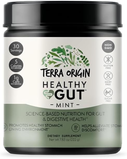 TERRA ORIGIN Sağlıklı Gut Mint Flavor |30-Servings with L-Glutamine, çinko, Glucosamine, Terpery Elm Bark, Marshmallow Root and More!