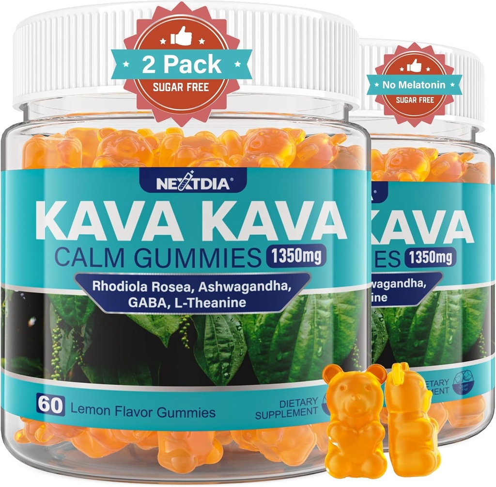 Kava Gummies, Sugar Free Calm Gummies w/Rhodiola Rosea, Ashwagandha, L-Theanine, GABA, Melatonin-Free Kava Mix for Relaxation, Calm and Focus - Alternative to Kava Toz Capsules, Vegan 120 Ctt