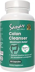 Sanar Naturals Colon Cleanser Max Relief - Senna Leaf Soft Laxative - GLP-1 Desteği - Destekler Detox Cleanse ve Gut Health, Digestive Support Supplement for Women & Men, 60 Capsules