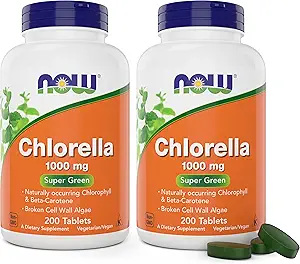 Şimdi Chlorella 1000 mg Tabletler - 200 Kont (Pack of 2) - Doğal Occurring Chlorophyll, Beta-Carotene - Non-G Beta, Vegan - Green Super Food Supplement for Women and Men