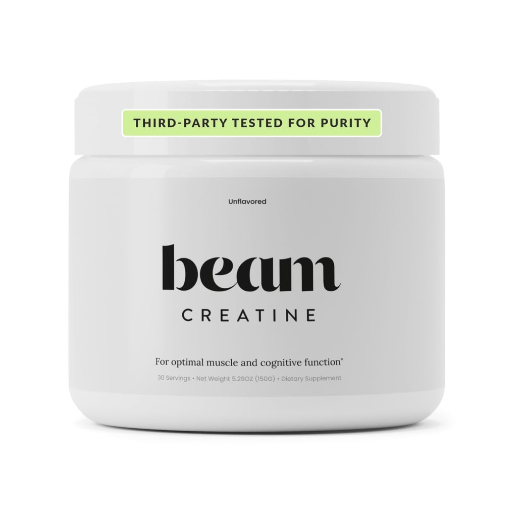 Beam Creatine Powder, Third Party Tested, Micronized Creatine Monohydrate Supplement, Creatine for Women and Men, Mus Strength, Processet Recovery, Lean Muscle Growth, 30 Services, Unflaved