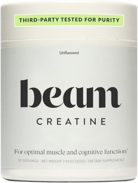 Beam Creatine Powder, Third Party Tested, Micronized Creatine Monohydrate Supplement, Creatine for Women and Men, Mus Strength, Processet Recovery, Lean Muscle Growth, 30 Services, Unflaved