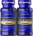 Puritan's Pride Premium Super Strength Melatonin 10mg Sleep Aid, Συμπλήρωμα διατροφής για τον ήχο, την ηρεμία, & τη μεγαλύτερη υποστήριξη ύπνου, 4 μήνες προσφοράς, 120 κάψουλες ταχείας απελευθέρωσης, 2 Pack (Packaging May Vary)