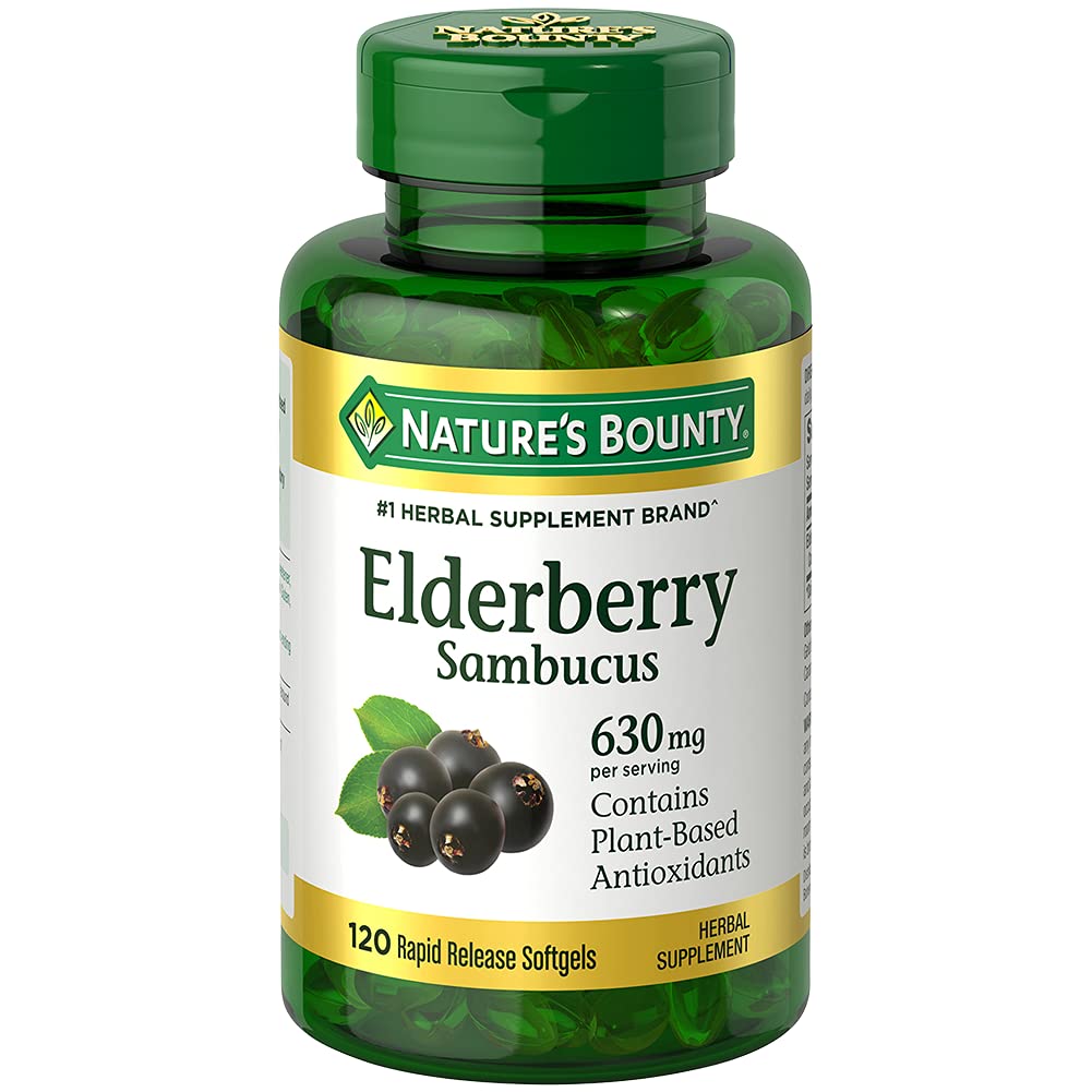 Nature's Bounty Sambucus Elder Herbal Supplement, Hızlı Yayın Softgels, 630 mg per Service, 120 Count