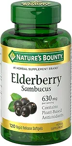 Nature's Bounty Sambucus Elderberry Herbal Supplement, Rapid Release Softgels, 630 mg ανά υπηρεσία, 120 Count