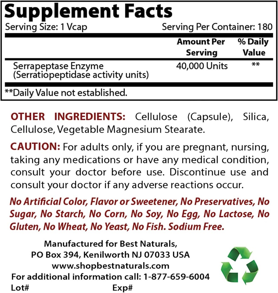 En İyi Doğallar Serrapeptase 40000 SPUs & Nattokinase 100 Mg