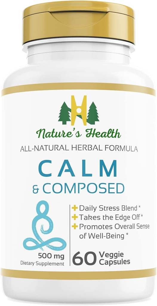 Nature's Health Calm and Composed – Valerian Root and Passion Flower Formula – Günlük Stres Yardımı – Rahatlama Supplement – hizmet başına 1000 mg – 60 Vegetarian Capsules