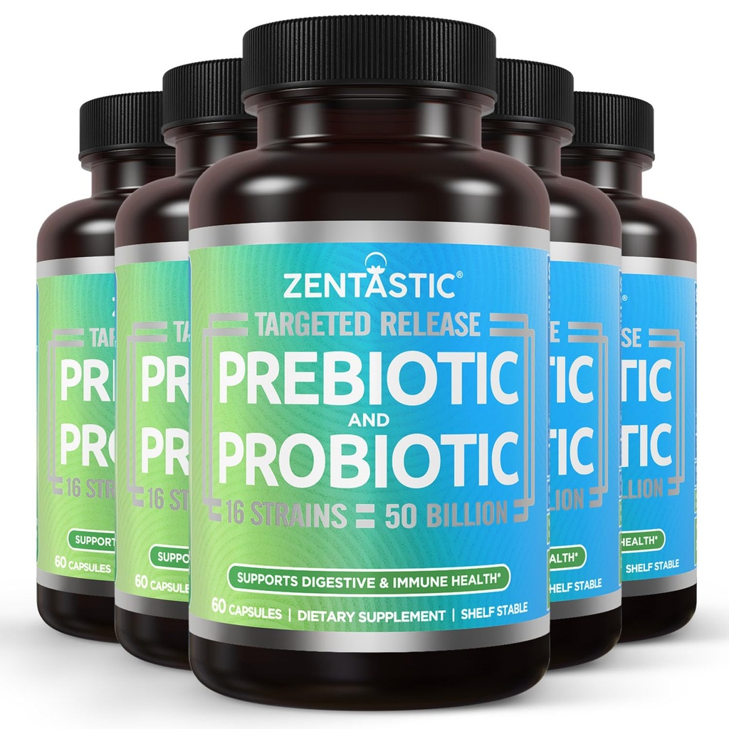 Zentastic Probiotics & Prebiotics Supplement - 50 Billion CFU - για την Ανοσοποιητική & Πεθητική Υγεία Ανδρών & Γυναικών - 16 Strains - Ράφι Σταθερό - 300 Καθυστερημένες κάψουλες απελευθέρωσης