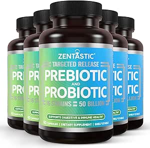 Zentastic Probiyotiks & Prebiyotiks Supplement - 50 Milyar CFU - Men & Women's Immune & Digestive Health - 16 Strains - Raf Stable - 300 Gecikme Veggie Capsules