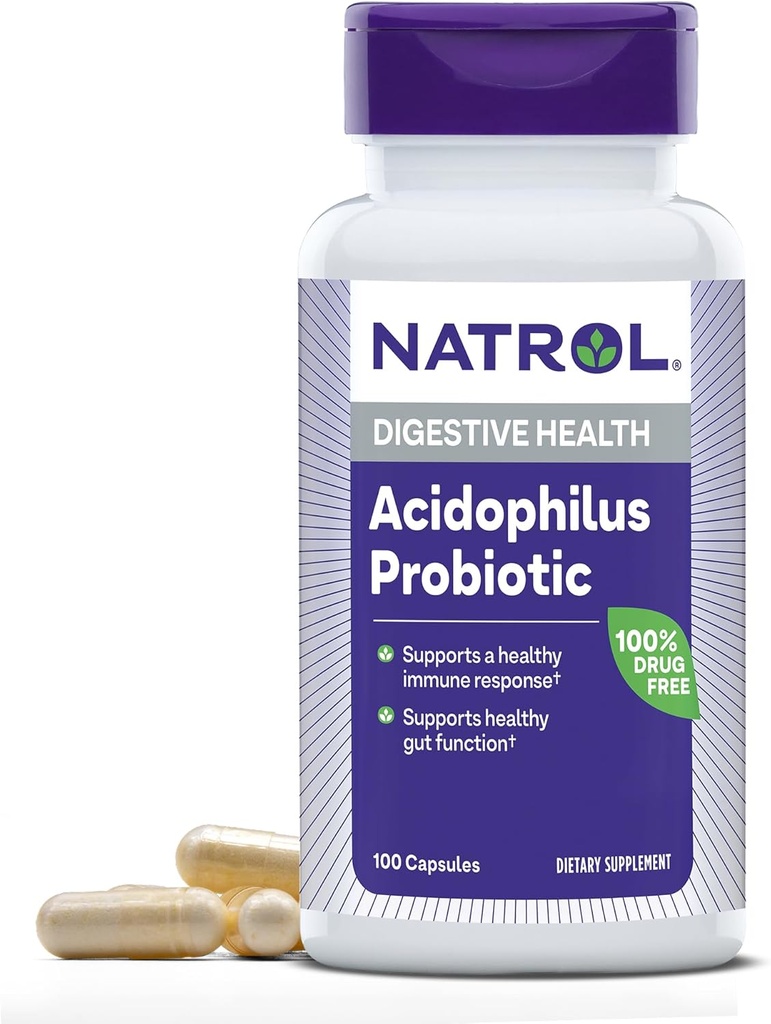 Natrol asitofili 100 mg, Sağlıklı Gut Fonksiyonlar için Diyetsel Tamam, yetişkinler için Digestive Health Capsules, 100 Capsules, Up to a 33 Day Supply