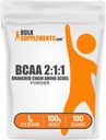 BulkSupplements.com BCAA 2:1:1 Κόνις - Διακλαδισμένης Αλυσίδας Αμινοξέα, BCAAs Αμινοξέα Σκόνη - Μη αρωματισμένα & Χωρίς γλουτένη, 1g ανά Σερβίρισμα, 100g (3.5 oz) (Pack of 1)