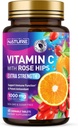 Nature Chewable Vitamin C ile Rose HIPS - 1000 mg Immune Support Supplement - Non-GMO, Gluten-Free, Vegan - Enerji ve Collagen Boost için Güçlü Antioksi - Orange Flavor – 60 Tablet