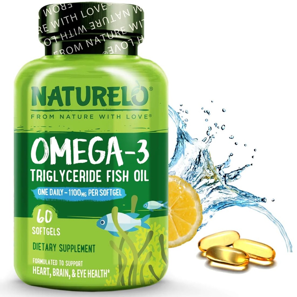 NATLO Burpless Omega 3 Fish Oil Supplement - 1100 mg Triglyceride Omega-3, EPA + DHA, Sıvı Fish Oil for Heart, Eye, Brain, Joint Health - 60 Softgels, 2 Ay Supply