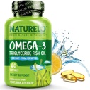 NATURELO Burpless Omega 3 Fish Oil Συμπλήρωμα - 1100mg Τριγλυκερίδια Omega-3, EPA + DHA, Υγρό ιχθυέλαιο για την καρδιά, το μάτι, τον εγκέφαλο, κοινή υγεία - 60 Softgels, 2 Μήνες προσφοράς
