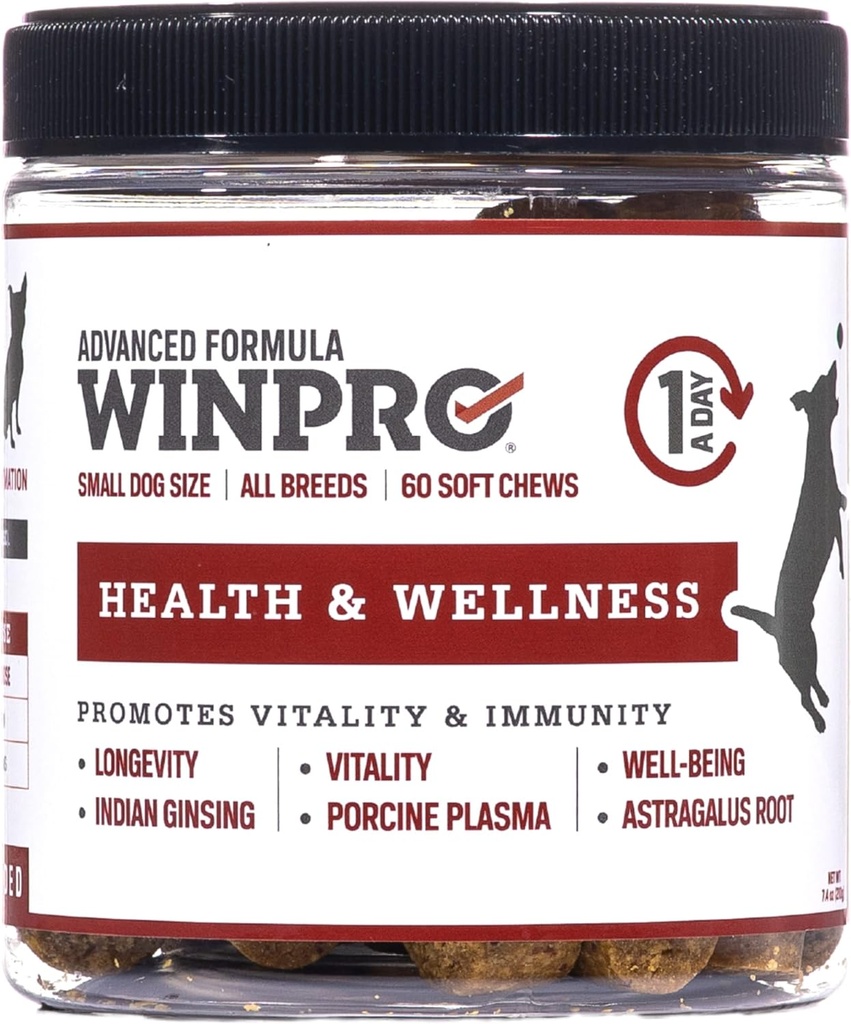WINPRO Pet Health & Wellness Chews για μικρά σκυλιά, 60 μαλακά μάσημα, plasma Powered, Grain Δωρεάν συμπλήρωμα για μικρά σκυλιά που παρέχουν ζωτικότητα και υποστήριξη ασυλίας