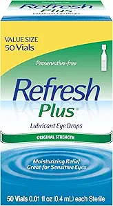 Refresh Plus Lubricant Eye Drops, Preservative-Free, 0.01 Fl Oz Single-Use Containers, 50 Count, Packaging May Vary