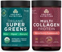 Ancient Nutrition Organic Supergreens Powder, Greens Flavor, 25 Servings + Multi Collagen Protein Powder, Strawberry Lemonade, 24 Servings