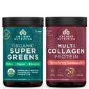 Eski Beslenme Organik Supergreens Toz, Greens Flavor, 25 Hizmet + Multi Collagen Protein Toz, Strawberry Lemonade, 24 Hizmetler