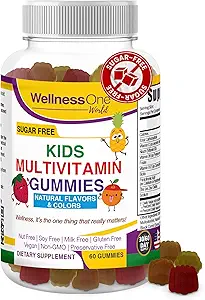 WellnessOne Kids Multivitamin Gummies - Sugar-Free Immune Support Supplement Packed with Vitamin C, B6, B12, Folic Acid & More - Natural Strawberry, Pineapple & Orange Flavors - 60 Gummy Vitamins