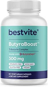 BESTVITE ButyraBoost 300mg Tributyrin Complex (60 κάψουλες χορτοφάγων) - Δεν Stearates - Vegan - Μη ΓΤΟ - Χωρίς γλουτένη - συμπλήρωμα υγείας βουτυρικών ούρων