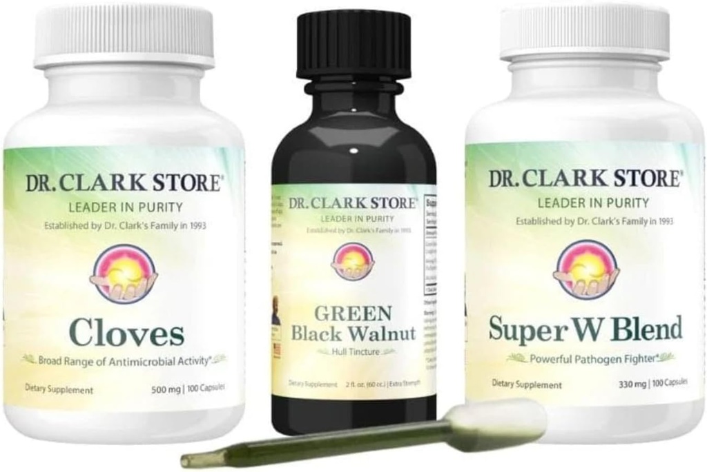 Dr Clark Store Intestine Support & Cleanse Kit - The Original Green Tincture from Black Walnut Hulls, Wormwood, and Cloves- Helps Place Perfect Intestinal Function