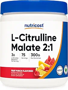 Nutricost L-Citrulline Malate 2:1 (300g) Fruit Punch - Υποστήριξη προπόνησης, μυϊκή απόδοση, Nitric Oxide Booster - Fitness συμπλήρωμα σκόνης, 75 εξυπηρετούν