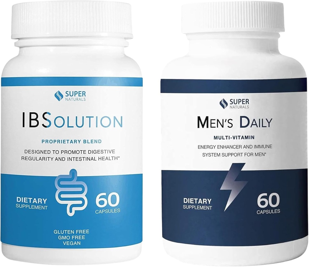 IBSolution and Men's Multivitamin Sche - All- Natural Supplement to Support Digestive Health, Gas, Bloating and Constipation, Immune System Support for Men - 60 Capsules, 2Pack