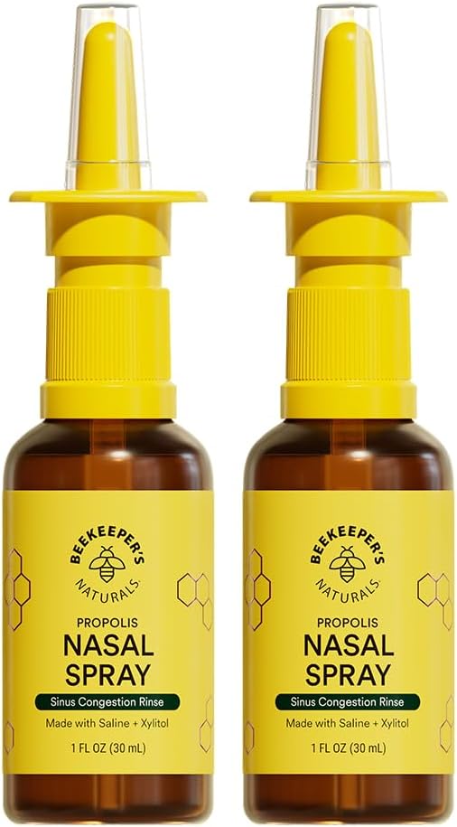 Nasal Spray Beekeeper's Naturals για ενήλικες με Propolis, Xylitol & Saline, Καθαρίζει Ρινική Συμφόρηση, Ενυδατώνει Canal Sinus, & Decongest Sinus Cavities, 1 fl oz(Pack of 2)