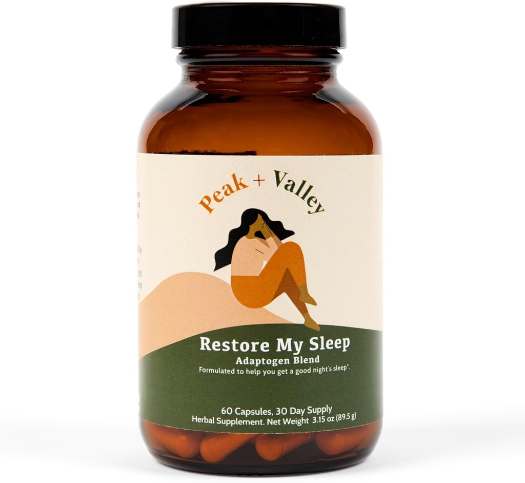 Peak + Valley Natural Sleep Aid for Yetişkinler - 60 Capsules for Deep Sleep - 3 mg Melatonin, L Theanine, Chamomile, Ashwagandha - Natural Her Uyku Pills - Ekstra Güçlü Calming Sleep Aid