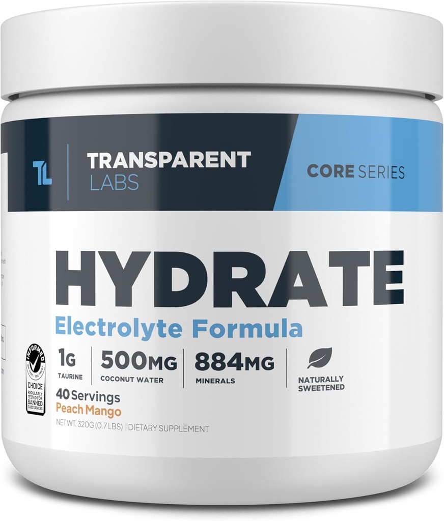 Gap Labs Hydrate Natural Sweetized Electrolytes Toz - Hydration Toz Elektrolytes with Coconut Water, Kalsiyum, Taurin, & Pyum - 40 Hizmet, Peach Mango