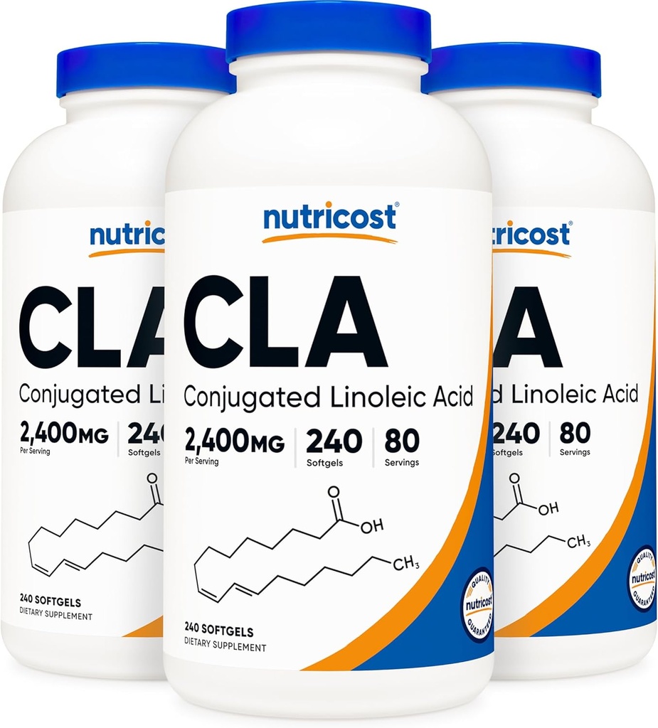 Nutricost CLA (Conjugated Linoleic Acid) 2,400 mg, 240 Softgels - Gluten Free, Non-GMO, 800 mg Per Softgel (3 Şişe)