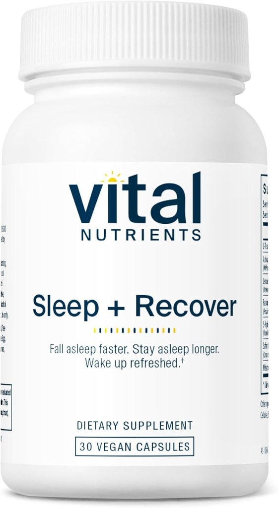Vital Nutrients Sleep + Recover - Vegan Supplement - Uyku Desteği - Melatonin, Ashwagandha & L-Theanine - Gluten, Dairy & Soy Free - 30 Capsules