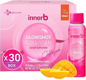CJwellcare İçb Glowshot Collagen (50.7 fl oz, 30 Hizmet) - 300.000 kg Collagen for Women, 3,000 mg Collagen,, Collagen Shots for High Abxia, Hair, Skin & Nails Supplements