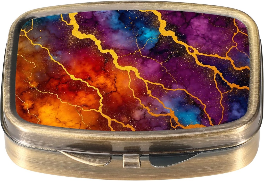 Dynippy Pill υπόθεση κουτί χάπι με καθρέφτη Retro Pocket 2 Διαμέρισμα ιατρική περίπτωση Vitamin Pill Organizer για Pocket Purse και Ταξίδια (A-Πολύχρωμο Μαρμάρινο Μοτίβο)