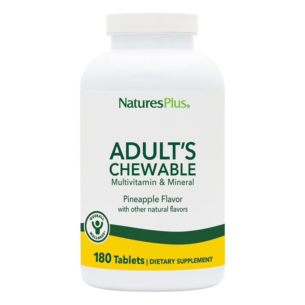 NaturesPlus Adult's Chewable Multivitamin - 180 Vegetarian Tablets - Ανανάς Γεύση - Φυσικό ολόκληρο συμπλήρωμα τροφίμων για τη συνολική υγεία, ενέργεια - Χωρίς γλουτένη - 180 Σερβιέτες