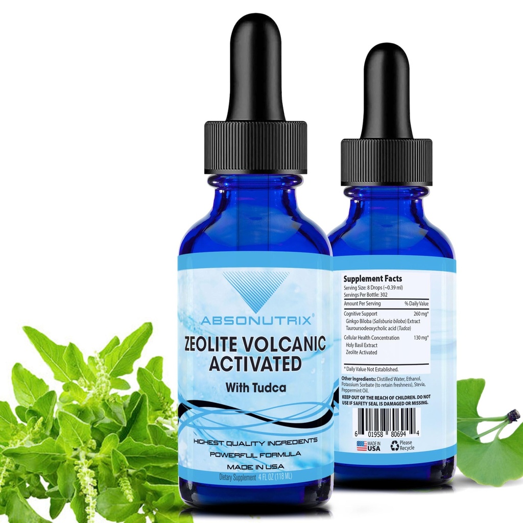 Absonutrix Zeolite Volcanic, Tudca Advanced Formula 390 mg, 4 Oz Liquid, 302 ABD'de Yapılacak, Hızlı Aborpsiyon,Non-GMO, GMP sertifikalı Tesis, Cruelty-Free Products