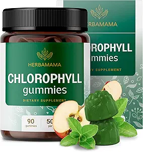 HERBAMAMA Chlorophyl Detox Gummies - 50mg Νάτριο Chlorophyllin Εσωτερικό Αποσμητικό για την υποστήριξη ODOR σώματος - Vegan, μη GMO Αντιοξειδωτικό συμπλήρωμα - 90 Pectin-based Apple-Flavored Chews