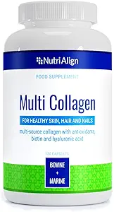 Nutri-Align Multi Collagen | 120 Collagen Capsule Capsules - 600 mg Bovine Collagen & 400mg Marine Collagen for Women Hair, Skin & Nails with Vitamins & Amino Acids | Sugar Free