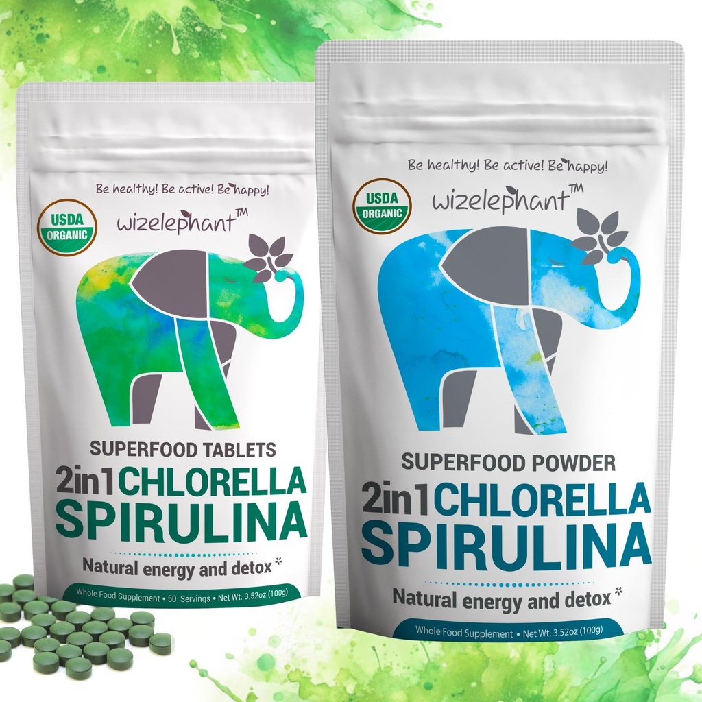 Chlorella Spirulina Toz Organik + Spirulina Chlorella Tabletler | Organik / Chlorophyll'deki Zengin | Yeşiller Superfood Toz & Tabletler Grafikleri